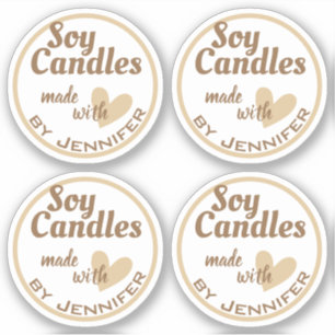 Brown and White Made with Love Heart Beige Candles