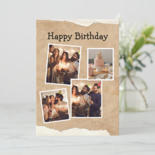 Brown and White Minimalist Birthday Photo Collage Invitation