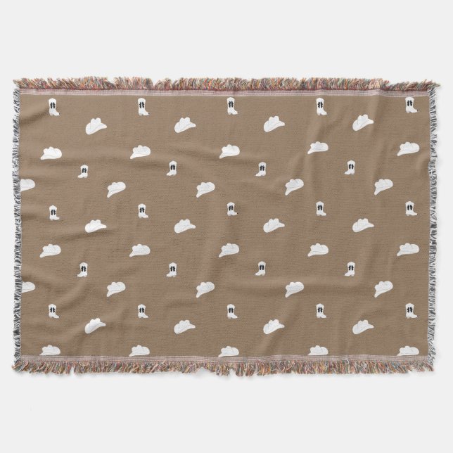 Brown and White Minimalist Cowboy Rodeo Pattern Throw Blanket (Front)