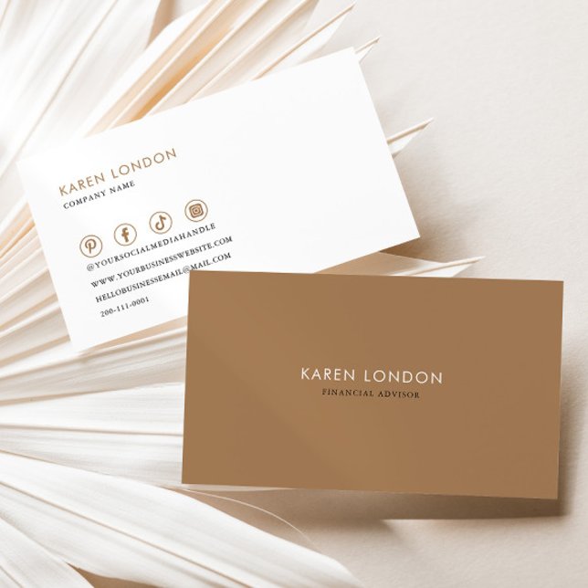 Brown and White Minimalist Financial Advisor Business Card (Creator Uploaded)