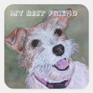 BROWN AND WHITE MIXED TERRIER   SQUARE STICKER