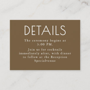 Brown and White Modern Minimalist Wedding Details Enclosure Card