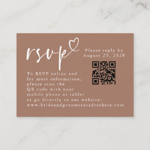 Brown and White Modern Minimalist Wedding QR RSVP Enclosure Card