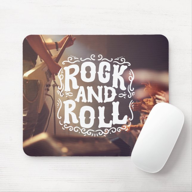 Brown and White Modern Rock and Roll  Mouse Mat (With Mouse)
