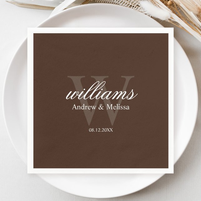 Brown and White Monogram Wedding Napkin (Creator Uploaded)