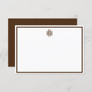 Brown and White Monogrammed Flat Note Card