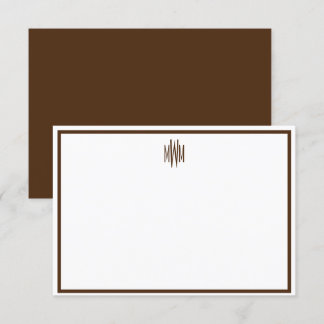 Brown and White Monogrammed Flat Note Card