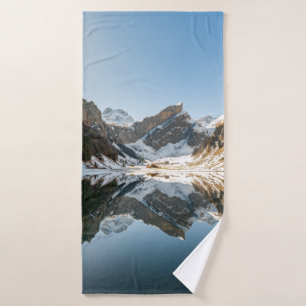 BROWN AND WHITE MOUNTAIN UNDER BLUE SKY DURING DAY BATH TOWEL