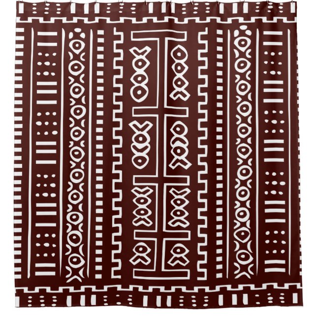 Brown and White Mud Cloth Shower Curtain (Front)