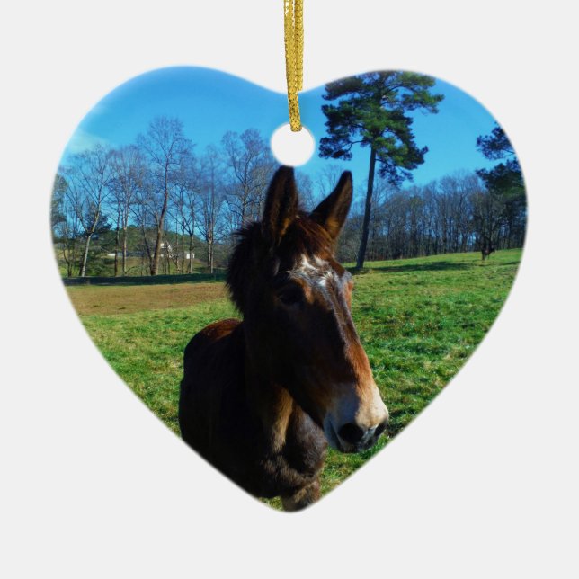 Brown and white mule ceramic tree decoration (Front)
