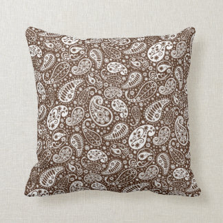Brown and White Paisley Throw Pillow