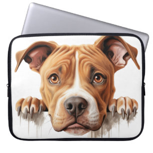 BROWN AND WHITE PITBULL TERRIER DOG LAPTOP SLEEVE