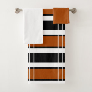 Brown and White Plaid  Bath Towel Set