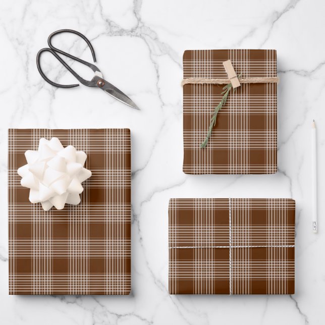 Brown and White Plaid Tartan Pattern Wrapping Pape Wrapping Paper Sheet (Front)