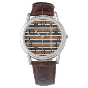 Brown and White Plaid Watch