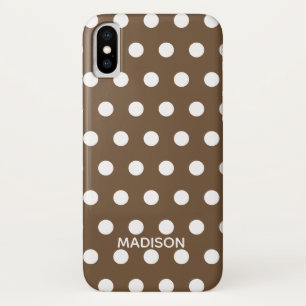 Brown and White polka dot Personalised Name iPhone X Case