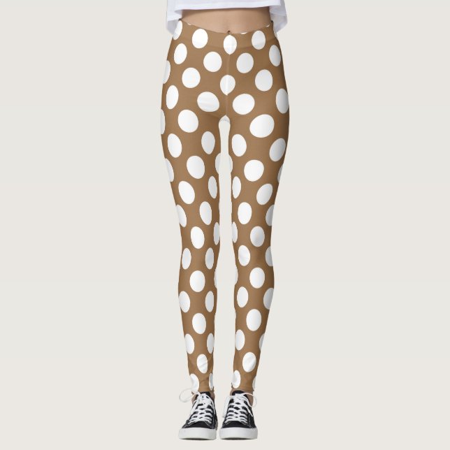 Brown and white polka dots leggings (Front)