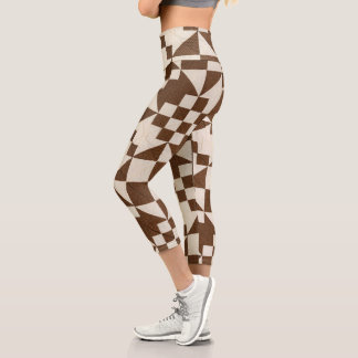 Brown and white quilt capri leggings