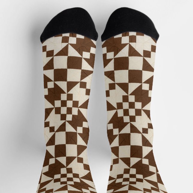 Brown and white quilt socks (Top)