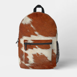 Brown and white realistic cowhide print printed backpack