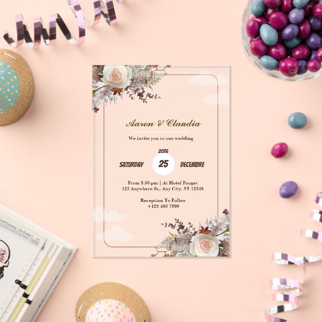 Brown and White Rustic Acrylic Wedding Invitations (Insitu (Celebration))