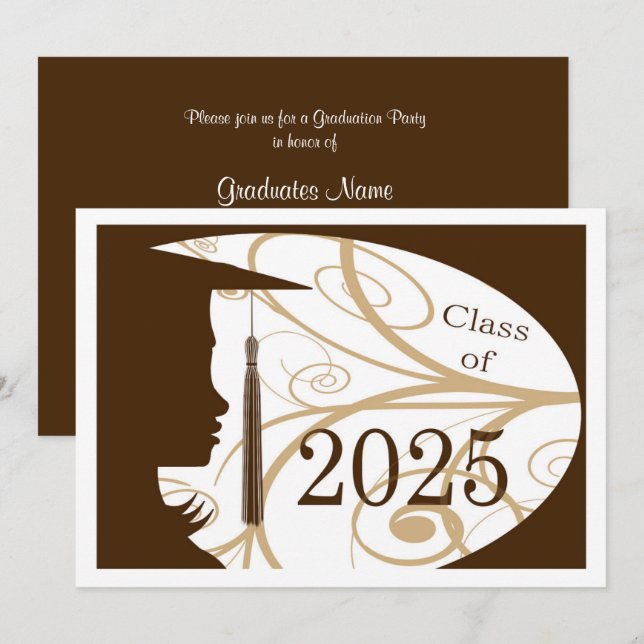 Brown and White Silhouette 2025 Graduation Party Invitation (Front/Back)