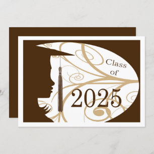 Brown and White Silhouette 2025 Graduation Party Invitation