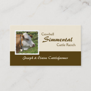 Brown and white Simmental cow with cowbell Business Card