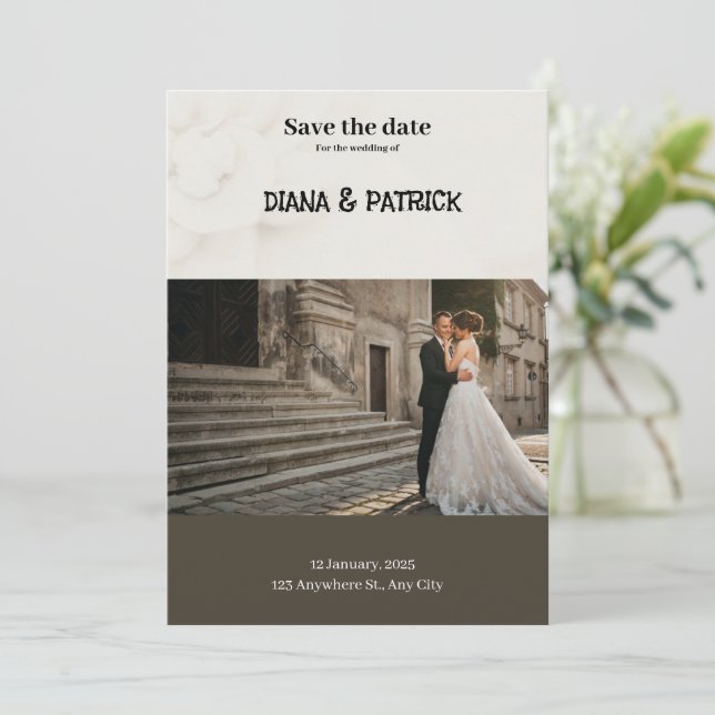 Brown and White Simple Save the Date  Invitation (Standing Front)