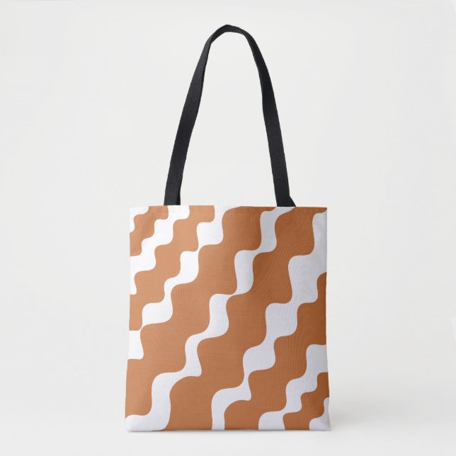Brown and white slanting waves pattern  tote bag (Front)