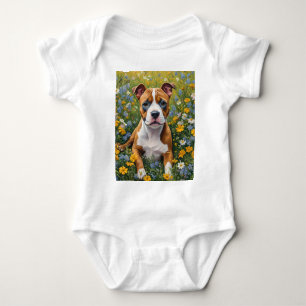 Brown And White Staffordshire Bull Terrier Puppy, Baby Bodysuit