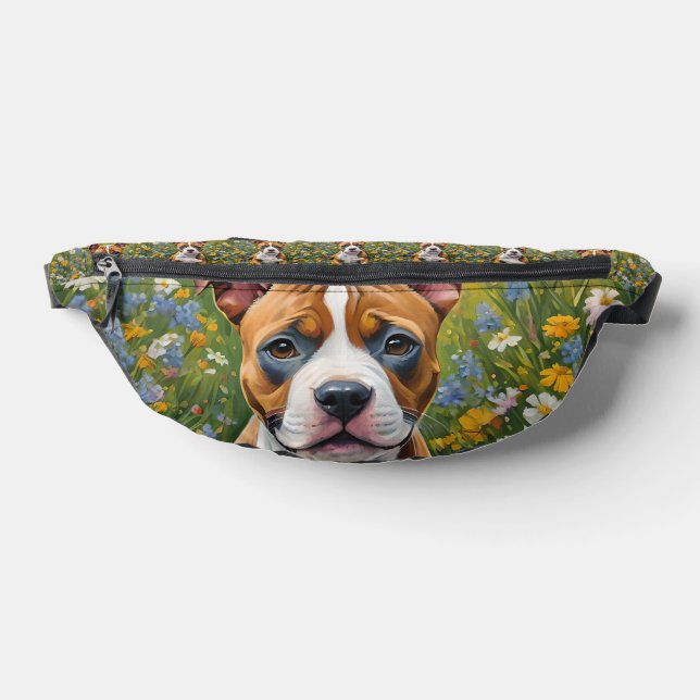 Brown And White Staffordshire Puppy Acrylic Art, Bum Bags (Lay Down)
