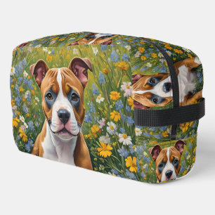 Brown And White Staffordshire Puppy Acrylic Art, Dopp Kit