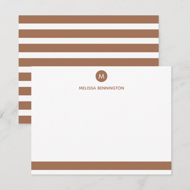 Brown and White Stripe Monogram Personalised Card (Front/Back)