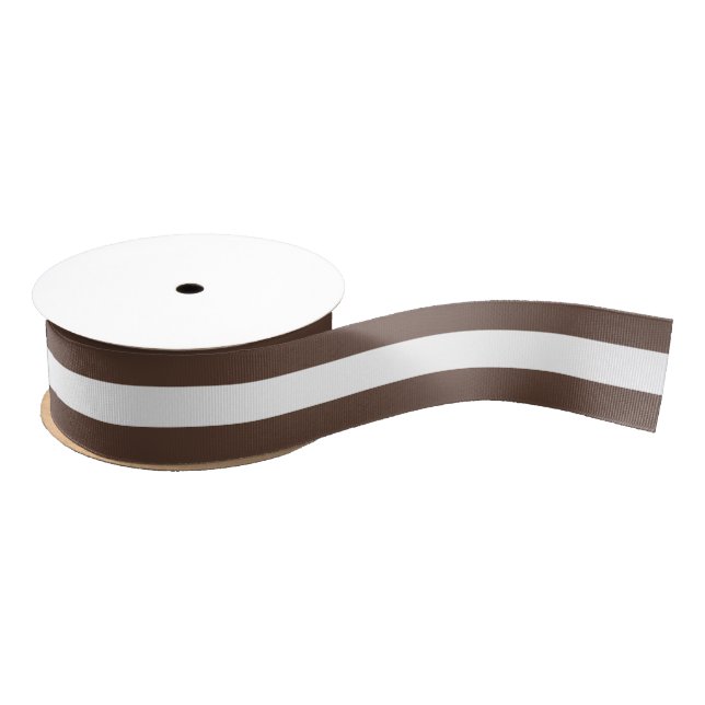 Brown And White Striped  Simple Stripes Pattern Grosgrain Ribbon (Spool)