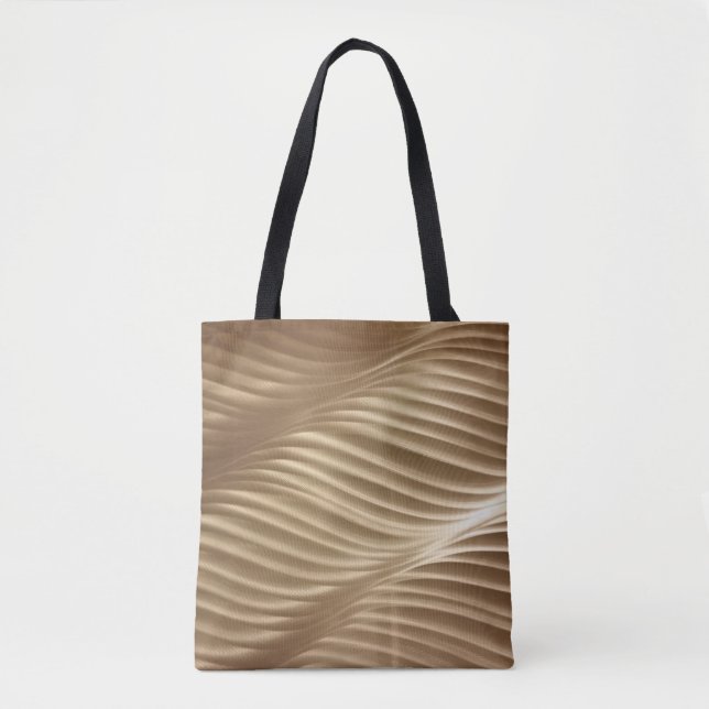 Brown and white striped textile tote bag (Front)
