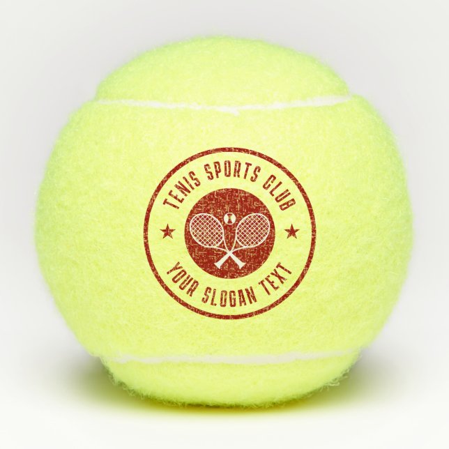 Brown and  White Tennis Theme Club Name Tennis Balls (Front)