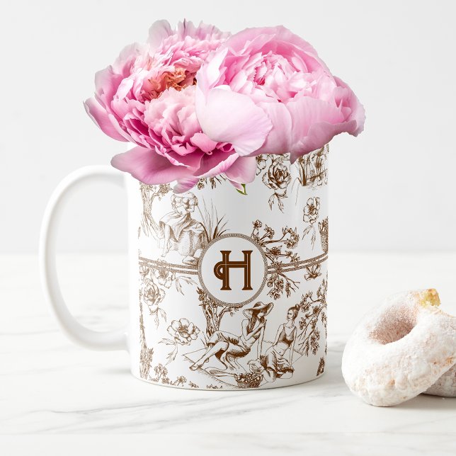 Brown and White Toile de Jouy Bridal Shower Coffee Mug (Creator Uploaded)