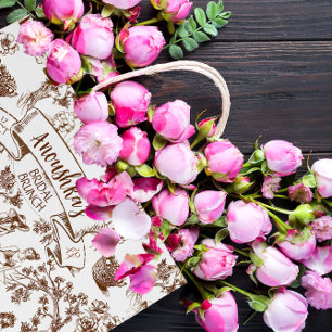 Brown and White Toile de Jouy Bridal Shower Large Gift Bag