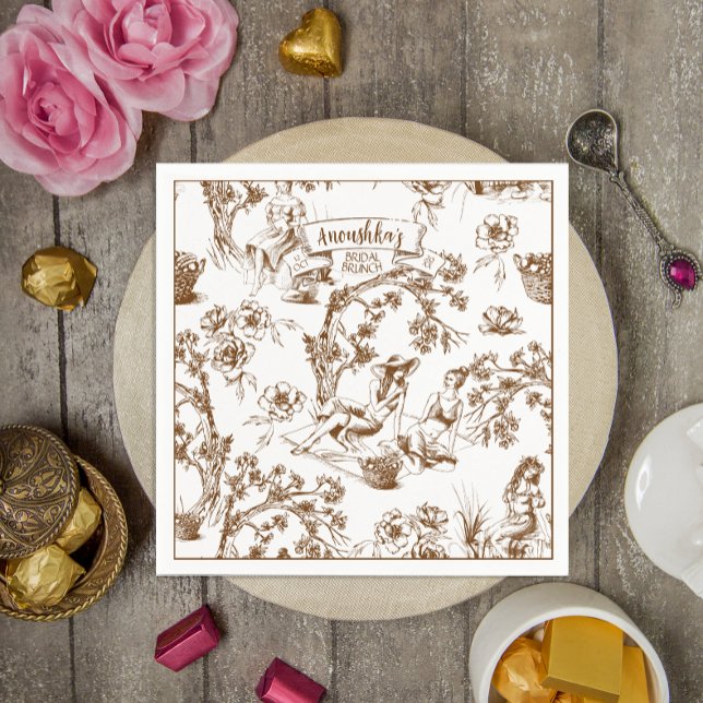 Brown and White Toile de Jouy Bridal Shower Napkin (Creator Uploaded)