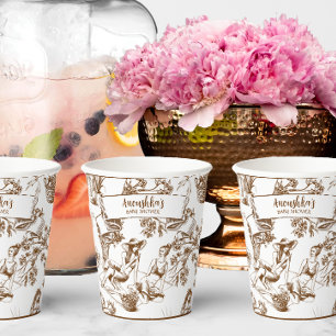 Brown and White Toile de Jouy Bridal Shower Paper Cups
