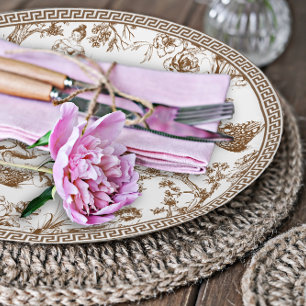 Brown and White Toile de Jouy Bridal Shower Paper Plate