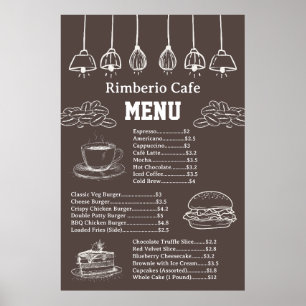 Brown and White Vintage Cafe Business Food Menu Poster