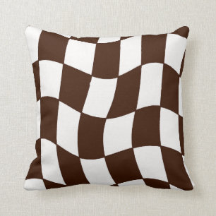 Brown and White Wavy Checkerboard Cushion