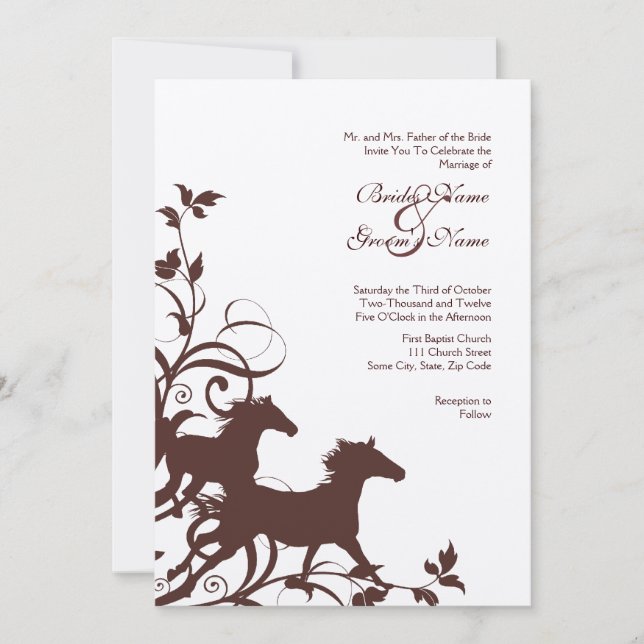 Brown and White Wild Horses Wedding Invitation (Front)