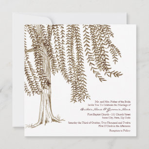 Brown and White Willow Tree Wedding Invitation
