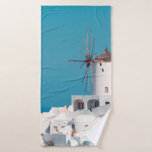 Brown and white windmill bath towel