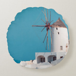 Brown and white windmill round cushion