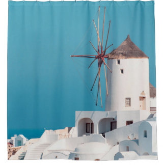 Brown and white windmill shower curtain