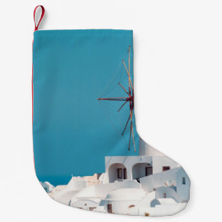Brown and white windmill small christmas stocking